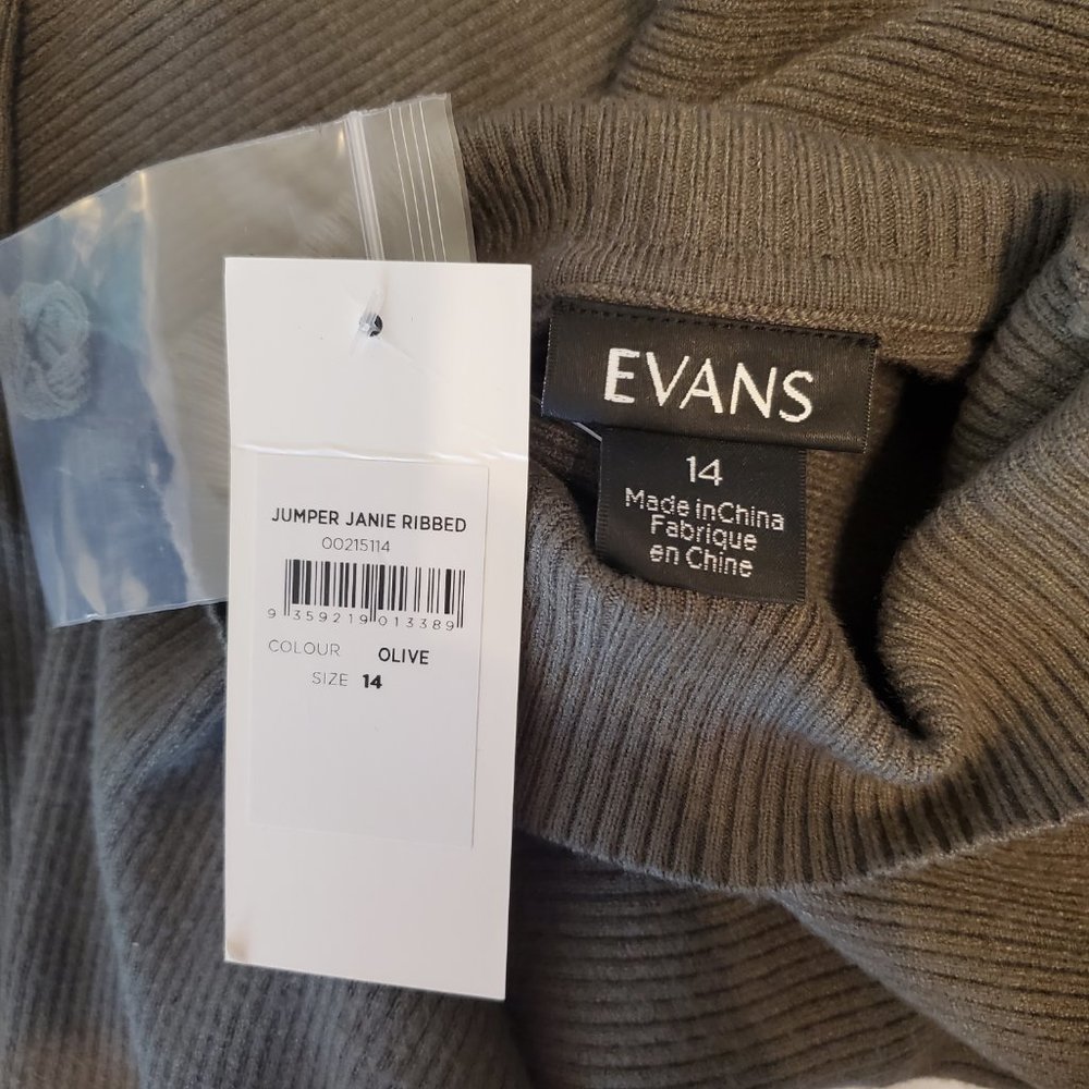 Evans Womens Olive Janie Ribbed Plus Size Mockneck Sweater - Picture 6 of 7
